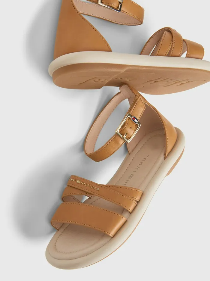 Tommy Hilfiger Ankle Strap Logo Sandals Tobacco Girls Shoes and Accessories For Sale