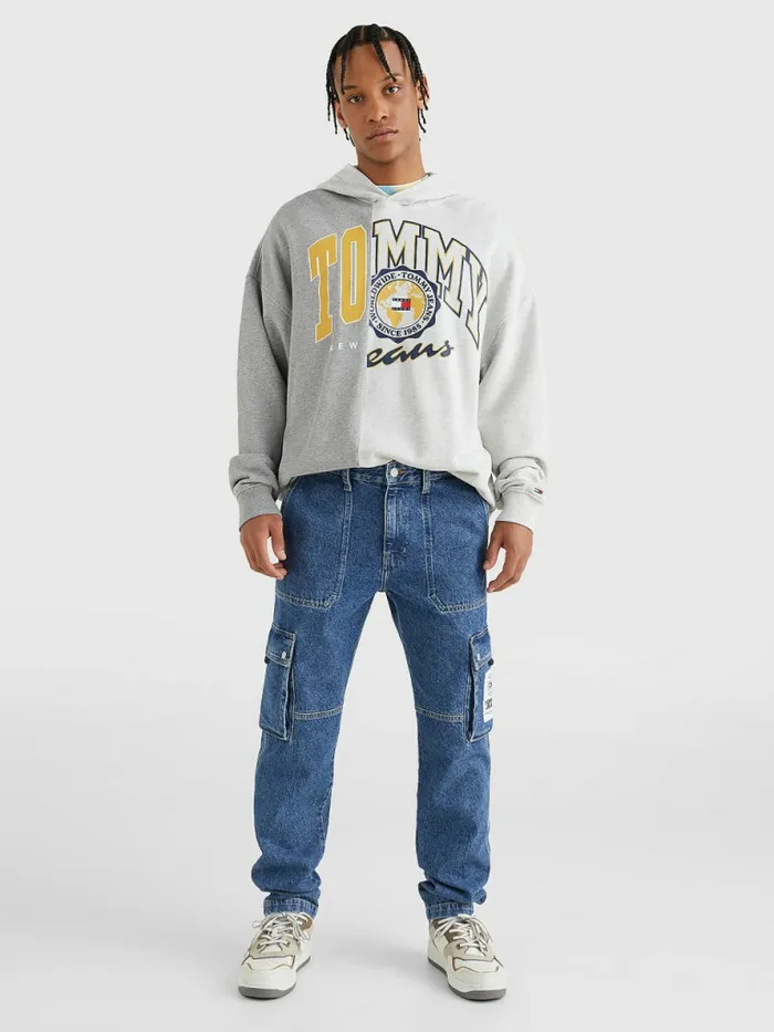 Tommy Hilfiger Archive Organic Cotton Logo Hoody Silver Grey HtrMulti Mens Sweatshirts and Hoodies Gift Ideas