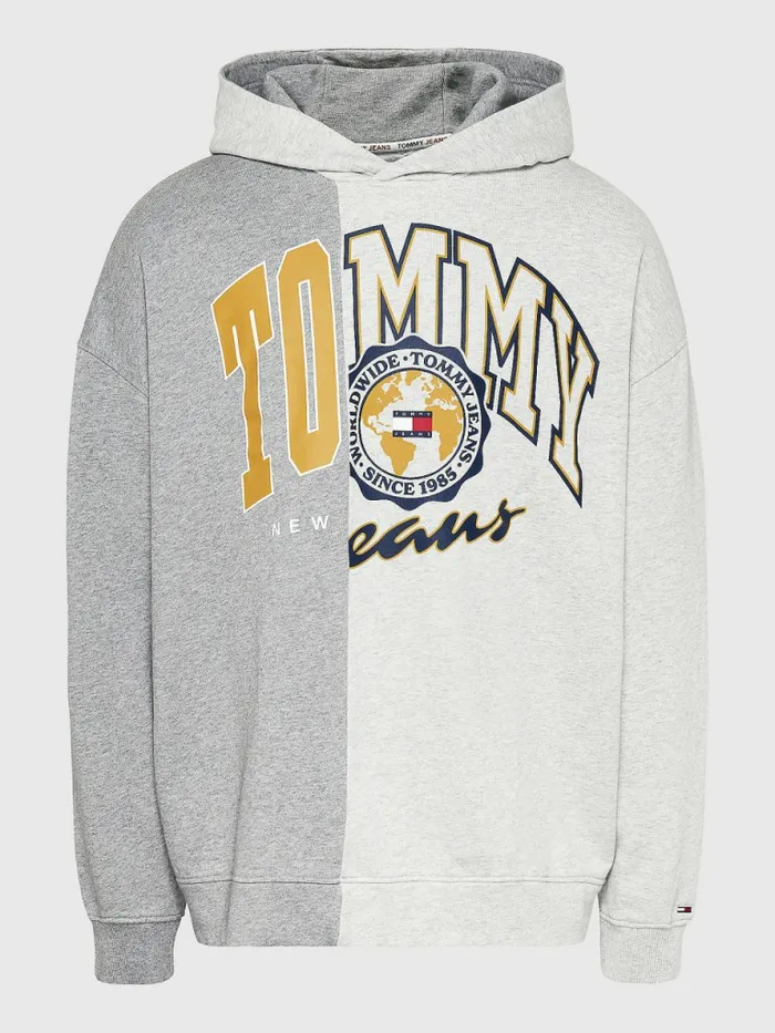 Tommy Hilfiger Archive Organic Cotton Logo Hoody Silver Grey HtrMulti Mens Sweatshirts and Hoodies Gift Ideas