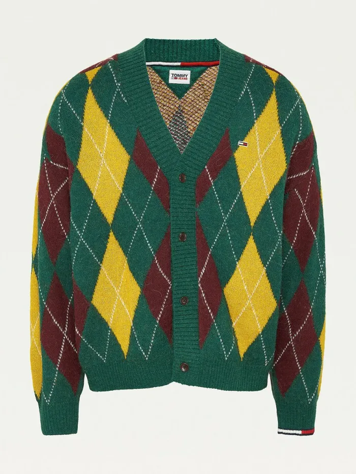 Tommy Hilfiger Argyle Check VNeck Cardigan Rural Green Mens Knitwear Fashion