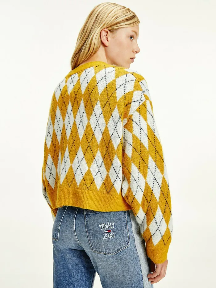 Tommy Hilfiger Argyle Cropped Cardigan Prairie YellowMulti Womens Knitwear Fashion