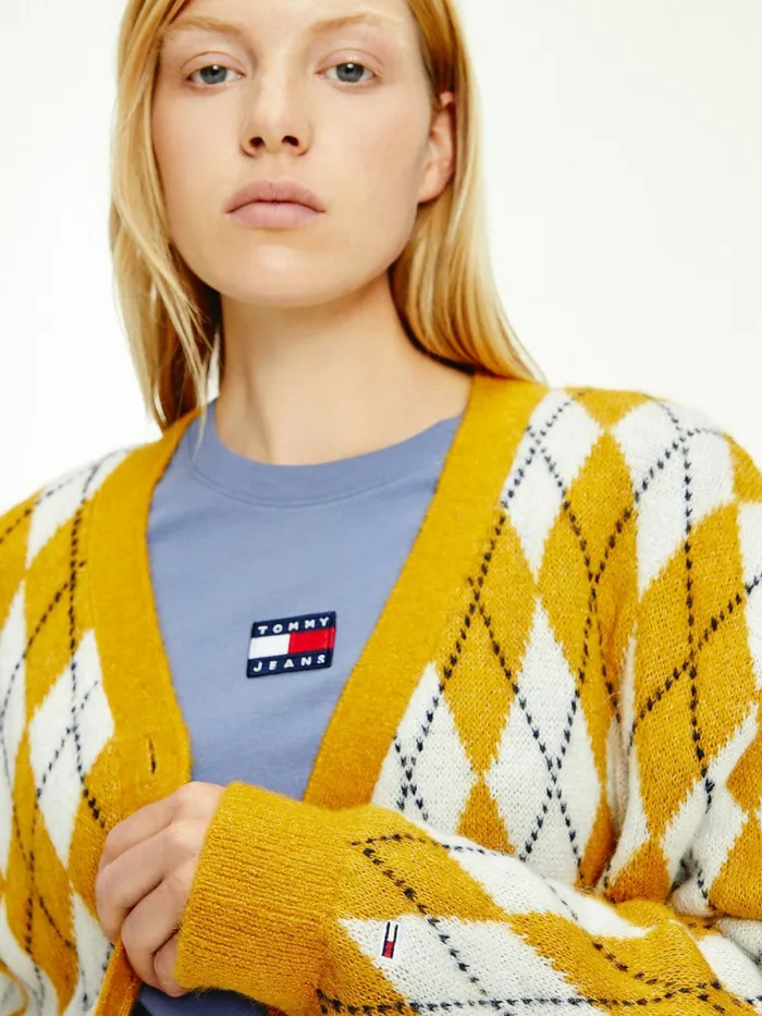 Tommy Hilfiger Argyle Cropped Cardigan Prairie YellowMulti Womens Knitwear Fashion