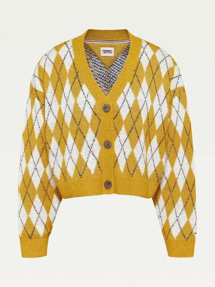 Tommy Hilfiger Argyle Cropped Cardigan Prairie YellowMulti Womens Knitwear Fashion