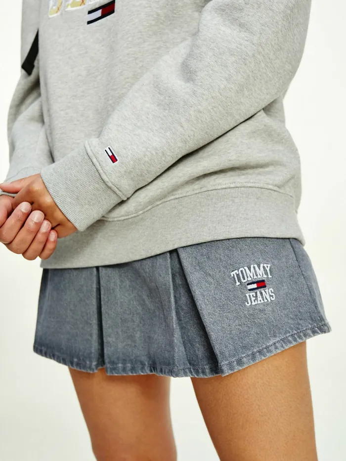Tommy Hilfiger Argyle Oversized Fit Logo Hoody Lt Grey Htr Womens Sweatshirts and Hoodies On Sale