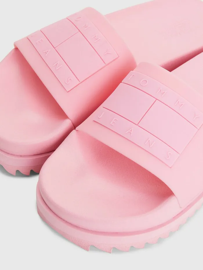 Tommy Hilfiger Badge Cleat Flatform Slides Fresh Pink Womens Sandals Fashion