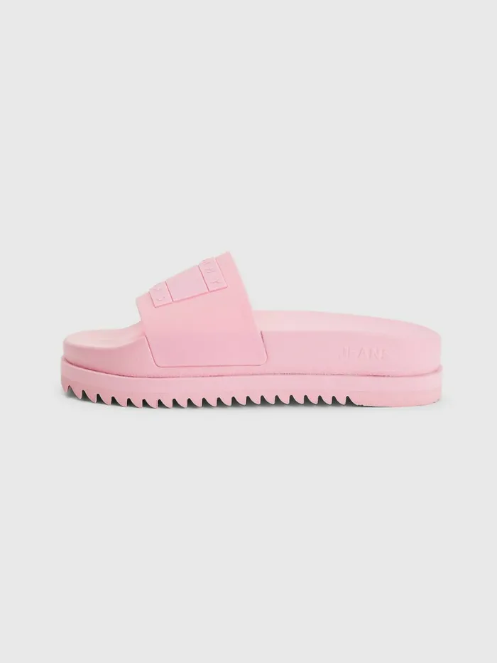 Tommy Hilfiger Badge Cleat Flatform Slides Fresh Pink Womens Sandals Fashion