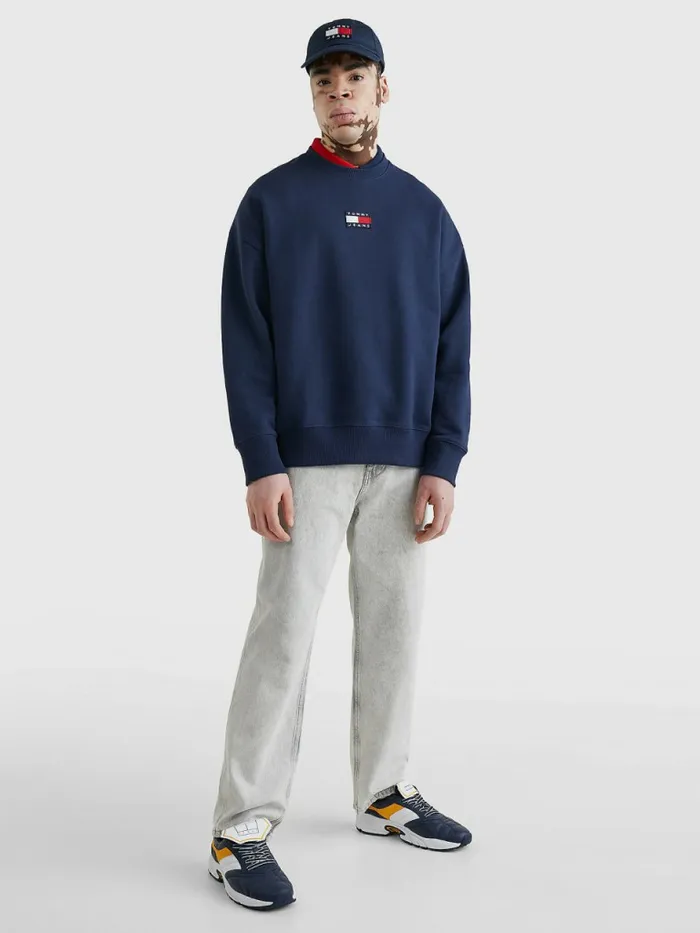 Tommy Hilfiger Badge Crew Neck Sweatshirt Twilight Navy Mens Sweatshirts and Hoodies Casaul