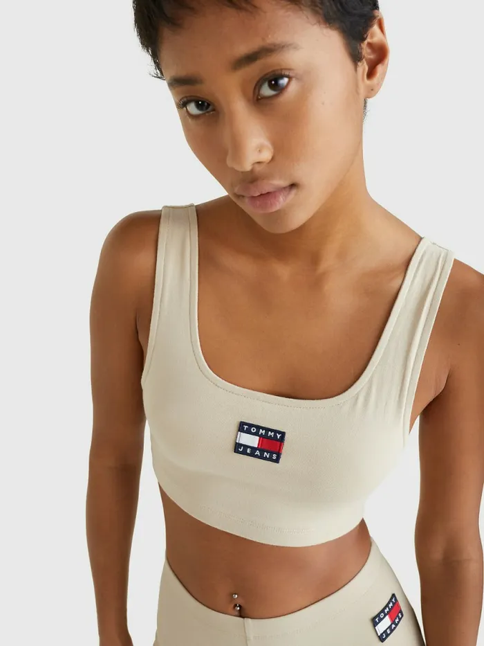 Tommy Hilfiger Badge Cropped Fit Tank Top Savannah Sand Womens TShirts For Sale