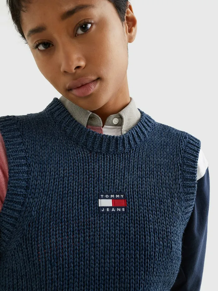 Tommy Hilfiger Badge Cropped Fit Tank Top Twilight Navy Womens Knitwear Online