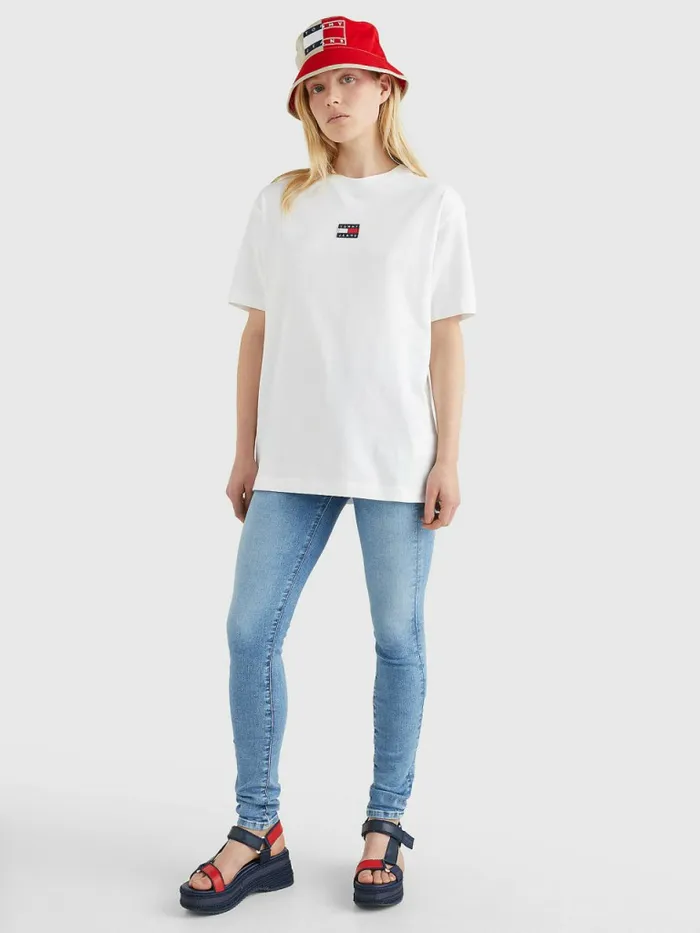 Tommy Hilfiger Badge Oversized Fit TShirt White Womens TShirts Gift for Friend