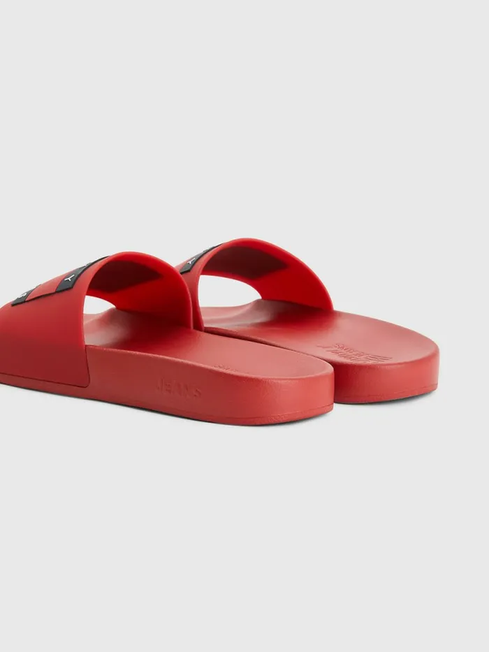 Tommy Hilfiger Badge Pool Slides Deep Crimson Mens Sandals Sliders and Flip Flops Gift for Friend