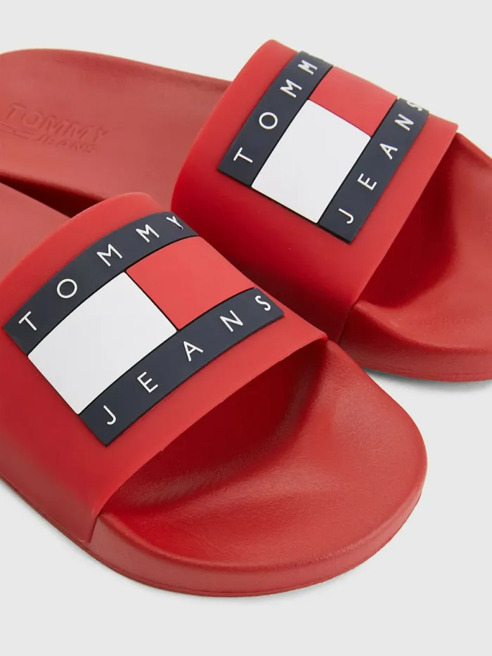 Tommy Hilfiger Badge Pool Slides Deep Crimson Mens Sandals Sliders and Flip Flops Gift for Friend