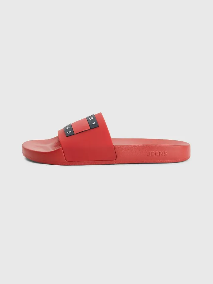 Tommy Hilfiger Badge Pool Slides Deep Crimson Mens Sandals Sliders and Flip Flops Gift for Friend