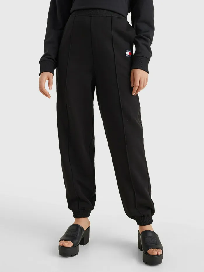 Tommy Hilfiger Badge Relaxed Fit Cuffed Joggers Black Womens Trousers
