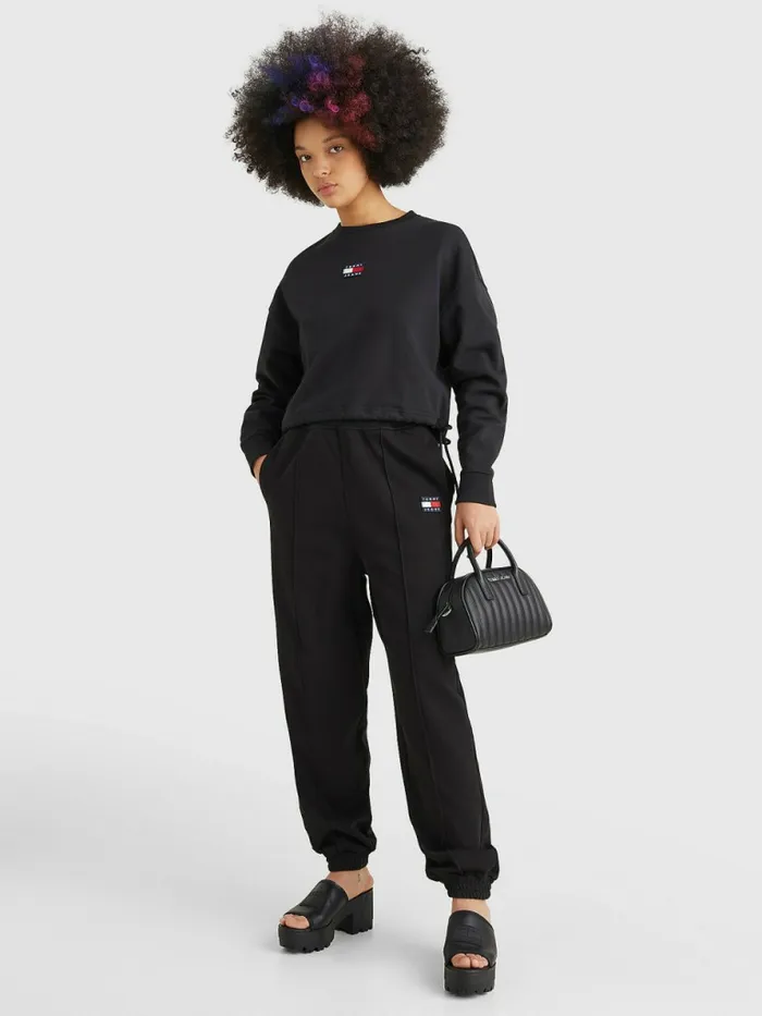 Tommy Hilfiger Badge Relaxed Fit Cuffed Joggers Black Womens Trousers