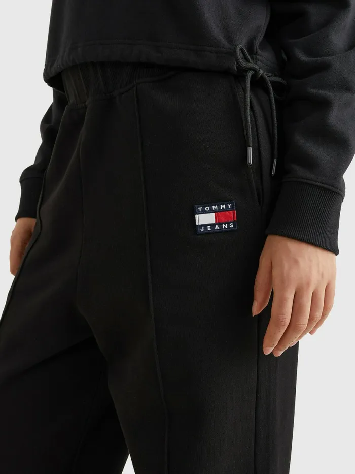 Tommy Hilfiger Badge Relaxed Fit Cuffed Joggers Black Womens Trousers