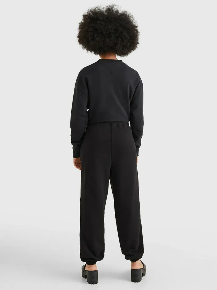 Tommy Hilfiger Badge Relaxed Fit Cuffed Joggers Black Womens Trousers