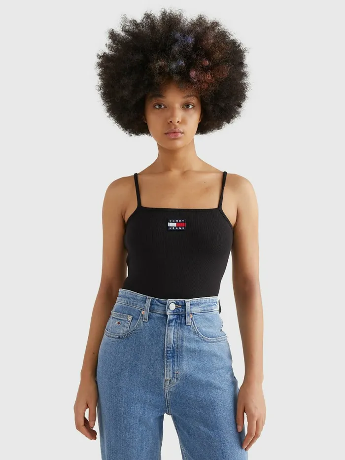 Tommy Hilfiger Badge Square Neck Bodysuit Black Womens TShirts Gift for Friend Tommy Hilfiger Badge Square Neck Bodysuit Black Womens TShirts Gift for Friend