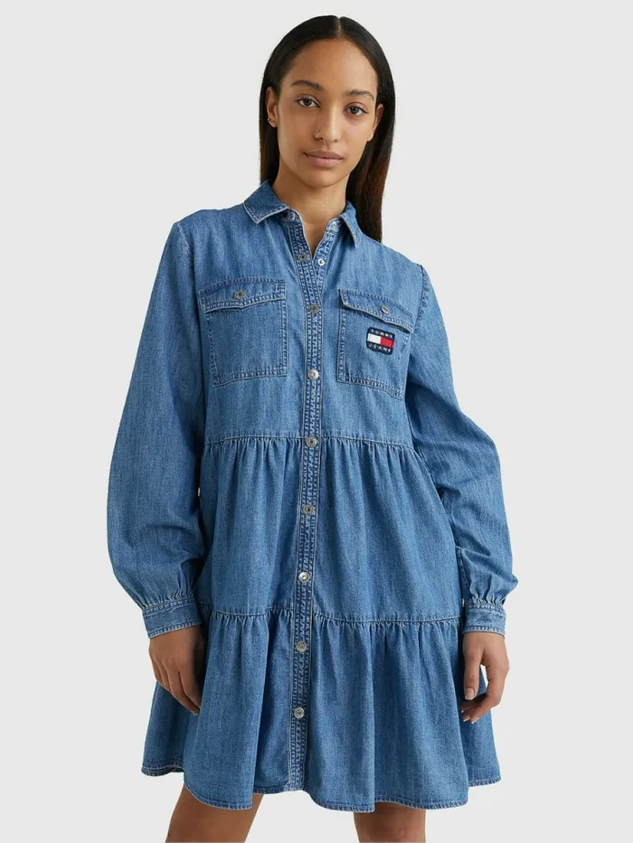 Tommy Hilfiger Badge Tiered Denim Shirt Dress Denim Medium Womens Dresses and Jumpsuits Sale Tommy Hilfiger Badge Tiered Denim Shirt Dress Denim Medium Womens Dresses and Jumpsuits Sale