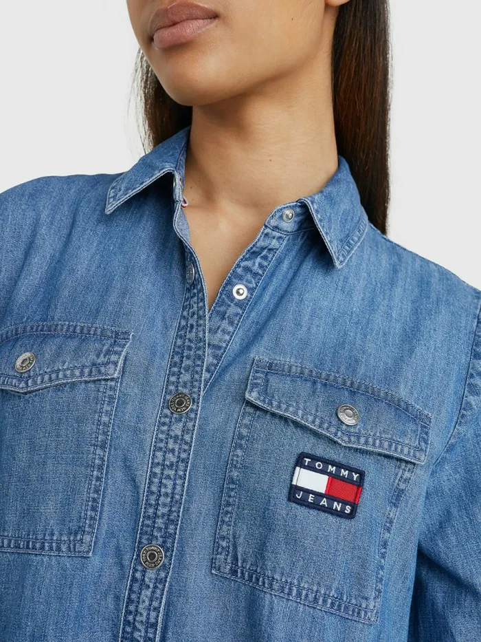 Tommy Hilfiger Badge Tiered Denim Shirt Dress Denim Medium Womens Dresses and Jumpsuits Sale