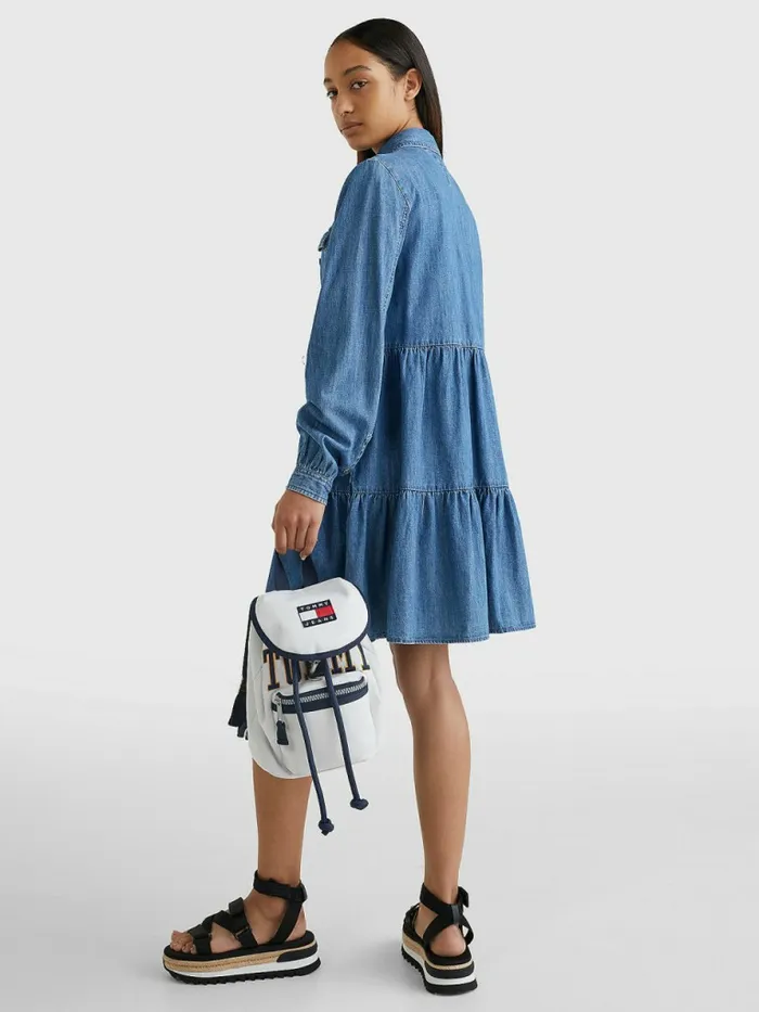 Tommy Hilfiger Badge Tiered Denim Shirt Dress Denim Medium Womens Dresses and Jumpsuits Sale