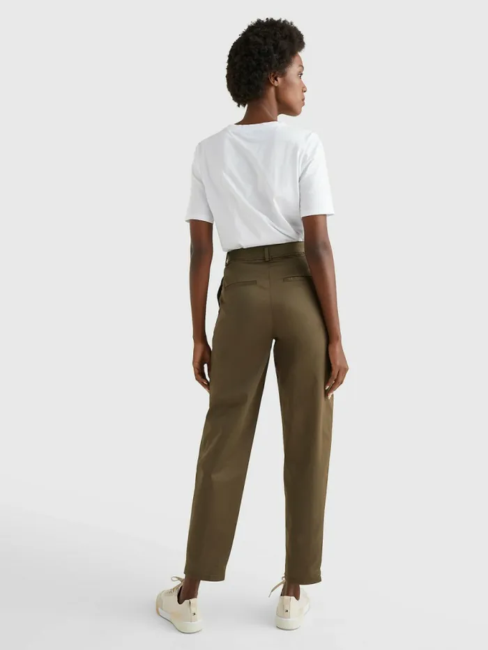 Tommy Hilfiger Belted Waist Tapered Leg Chinos Army Green Womens Trousers
