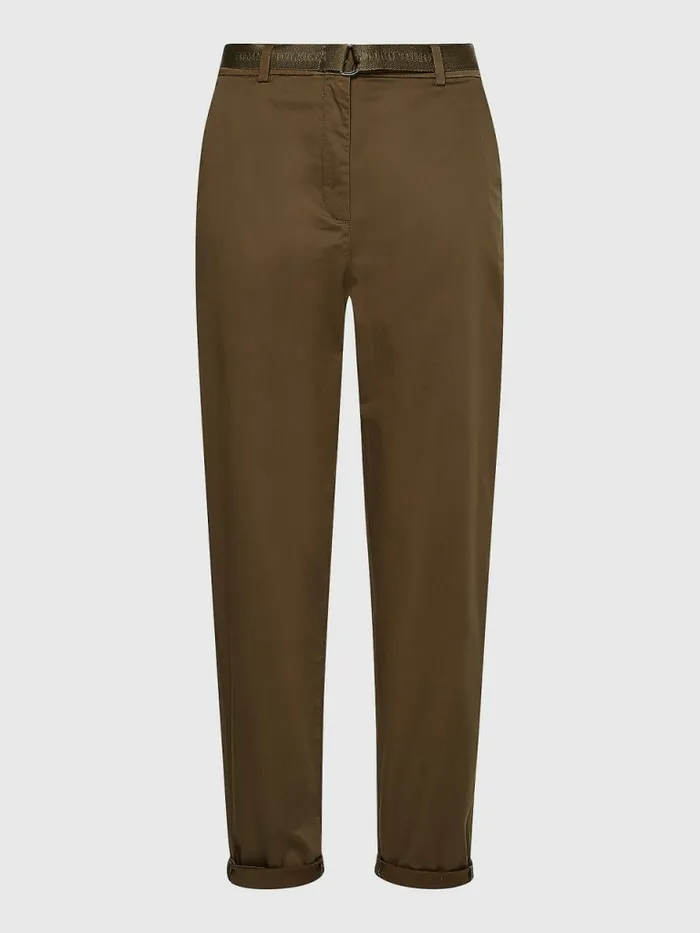 Tommy Hilfiger Belted Waist Tapered Leg Chinos Army Green Womens Trousers