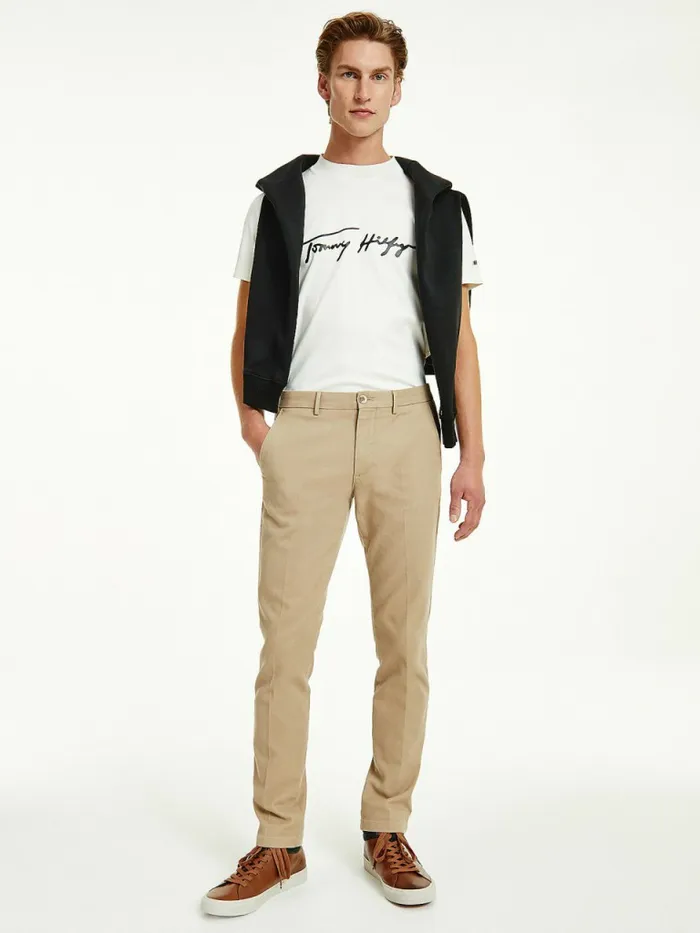 Tommy Hilfiger Bleecker Pressed Slim Fit Trousers Beige Mens Trousers