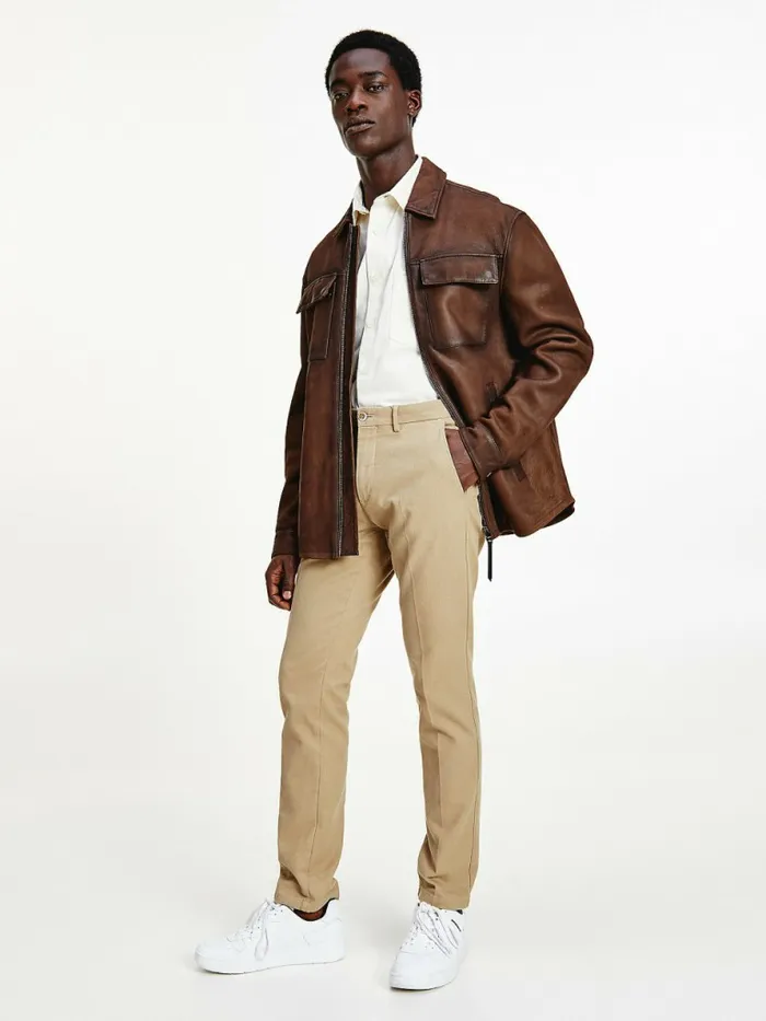 Tommy Hilfiger Bleecker Pressed Slim Fit Trousers Beige Mens Trousers