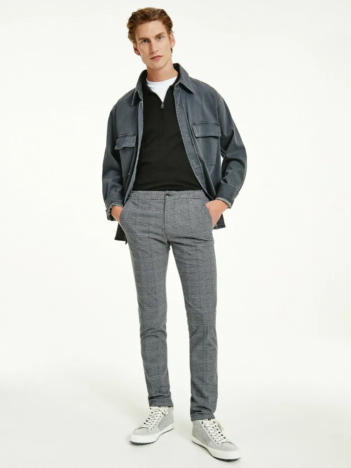 Tommy Hilfiger Bleecker Slim Fit Check Trousers Light Grey Heather Mens Trousers Tommy Hilfiger Bleecker Slim Fit Check Trousers Light Grey Heather Mens Trousers
