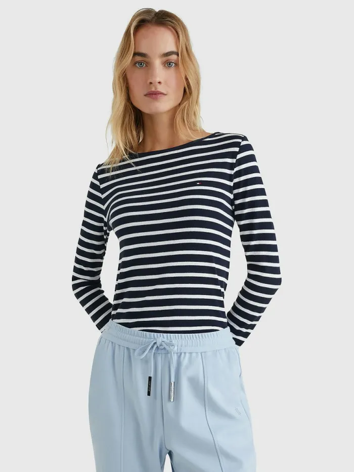 Tommy Hilfiger Boat Neck Long Sleeve Skinny TShirt Breton StpDesert Sky White Womens TShirts On Sale Tommy Hilfiger Boat Neck Long Sleeve Skinny TShirt Breton StpDesert Sky White Womens TShirts On Sale