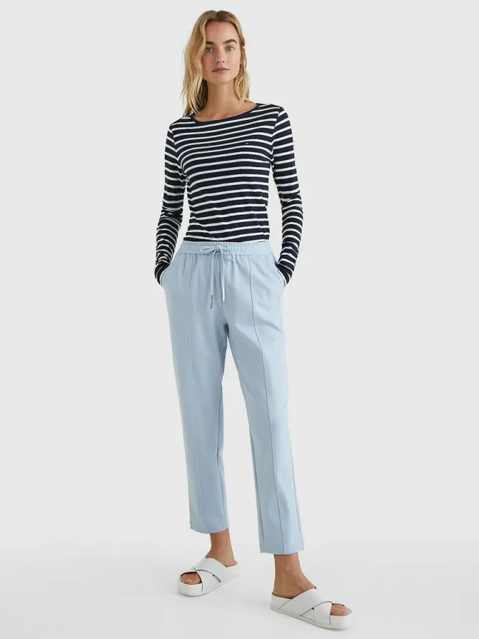 Tommy Hilfiger Boat Neck Long Sleeve Skinny TShirt Breton StpDesert Sky White Womens TShirts On Sale
