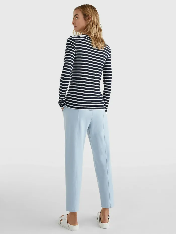 Tommy Hilfiger Boat Neck Long Sleeve Skinny TShirt Breton StpDesert Sky White Womens TShirts On Sale