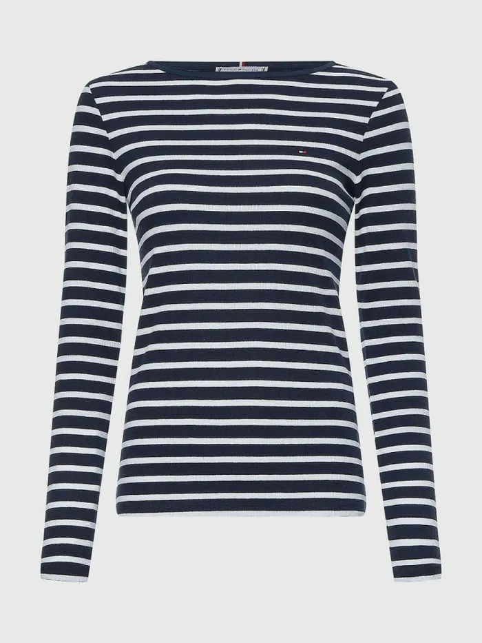 Tommy Hilfiger Boat Neck Long Sleeve Skinny TShirt Breton StpDesert Sky White Womens TShirts On Sale