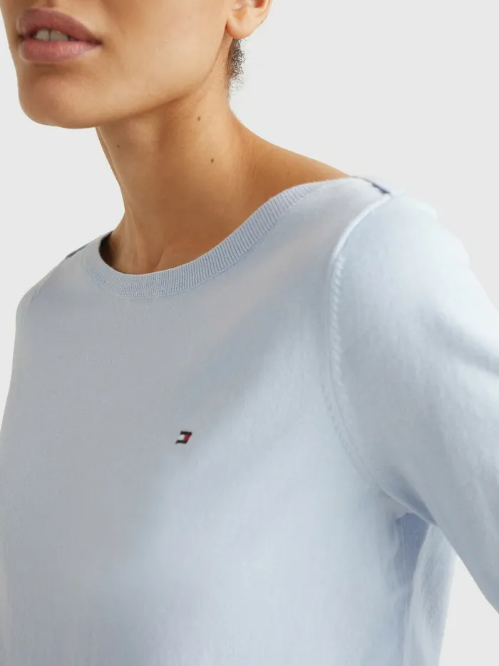 Tommy Hilfiger Boat Neck Organic Cotton Jumper Breezy Blue Womens Knitwear Fashion