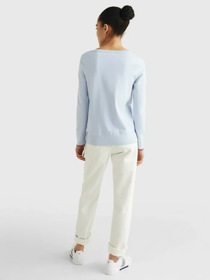 Tommy Hilfiger Boat Neck Organic Cotton Jumper Breezy Blue Womens Knitwear Fashion