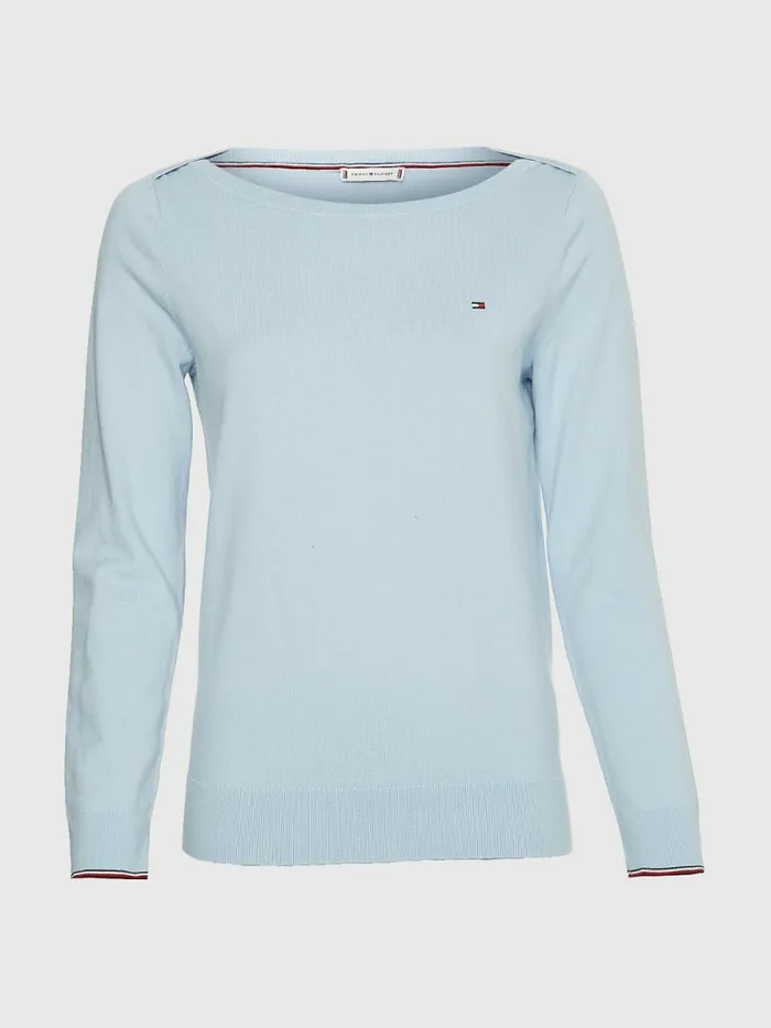 Tommy Hilfiger Boat Neck Organic Cotton Jumper Breezy Blue Womens Knitwear Fashion