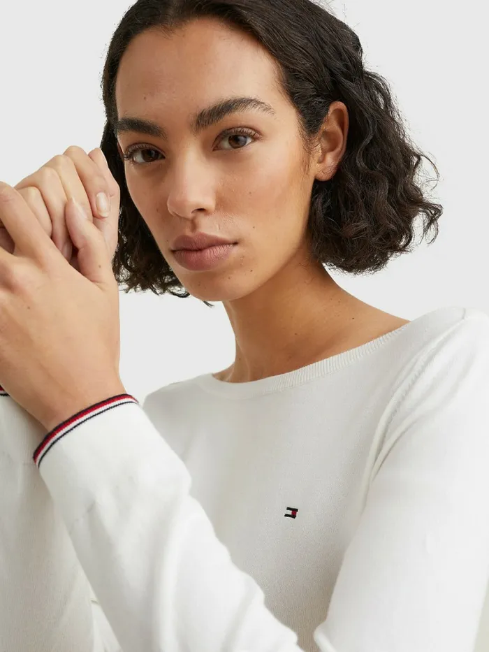 Tommy Hilfiger Boat Neck Organic Cotton Jumper Ecru Womens Knitwear Sale