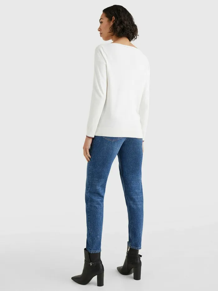 Tommy Hilfiger Boat Neck Organic Cotton Jumper Ecru Womens Knitwear Sale