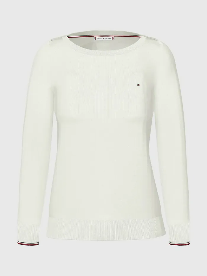 Tommy Hilfiger Boat Neck Organic Cotton Jumper Ecru Womens Knitwear Sale