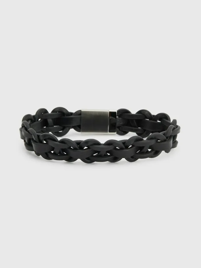 Tommy Hilfiger Braided Black Leather Bracelet Black Mens Jewellery and Cufflinks