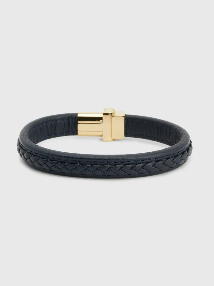 Tommy Hilfiger Braided Blue Leather Magnetic Closure Bracelet Navy Mens Jewellery and Cufflinks