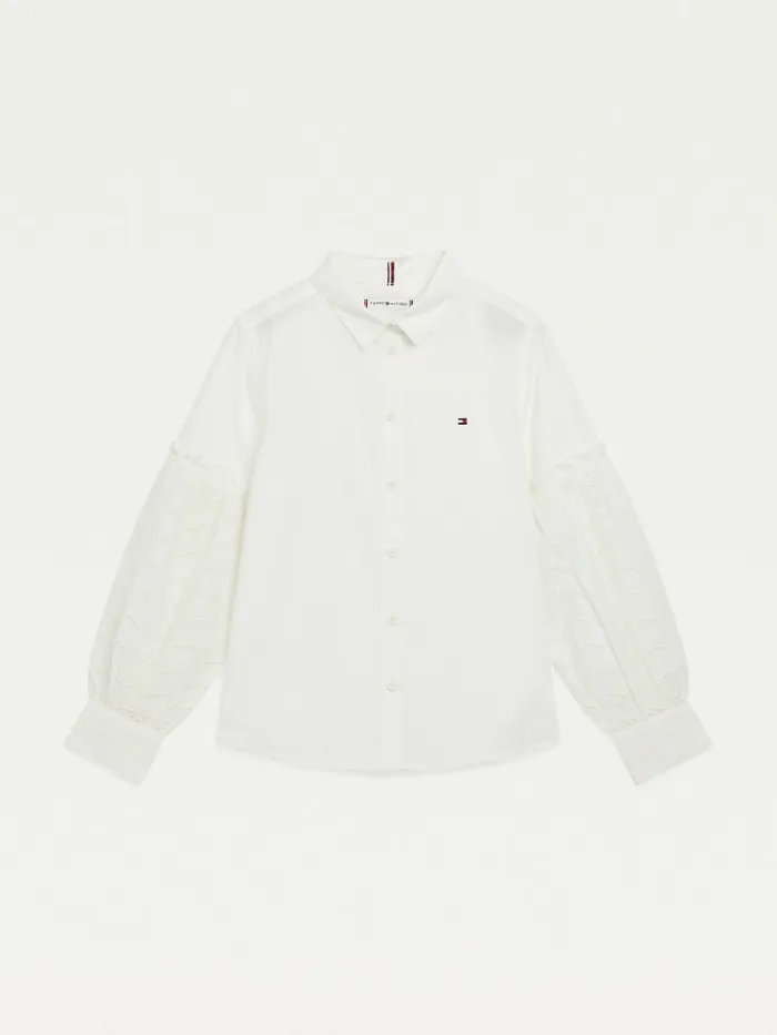 Tommy Hilfiger Broderie Anglaise Puff Sleeve Shirt Ecru Girls Tops and TShirts Gift for Friend Tommy Hilfiger Broderie Anglaise Puff Sleeve Shirt Ecru Girls Tops and TShirts Gift for Friend
