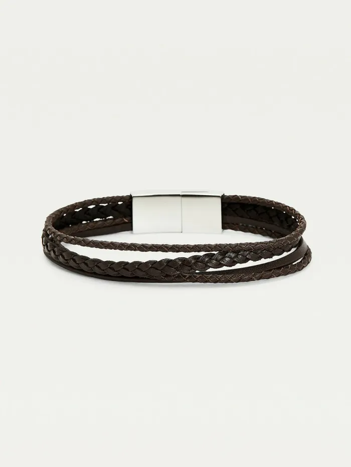 Tommy Hilfiger Brown Leather Multi Wrap Plaque Bracelet Brown Leather Mens Jewellery and Cufflinks