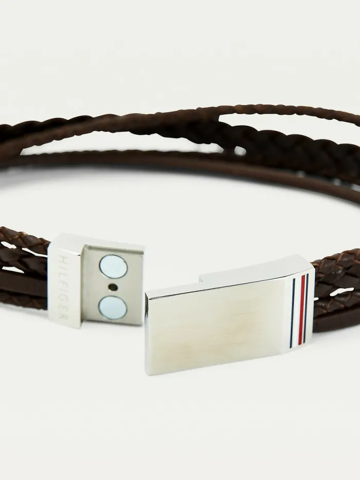 Tommy Hilfiger Brown Leather Multi Wrap Plaque Bracelet Brown Leather Mens Jewellery and Cufflinks