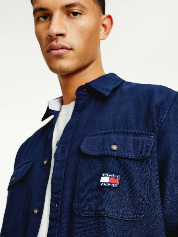 Tommy Hilfiger Brushed Organic Cotton Overshirt Twilight Navy Mens Shirts Cheap On Sale