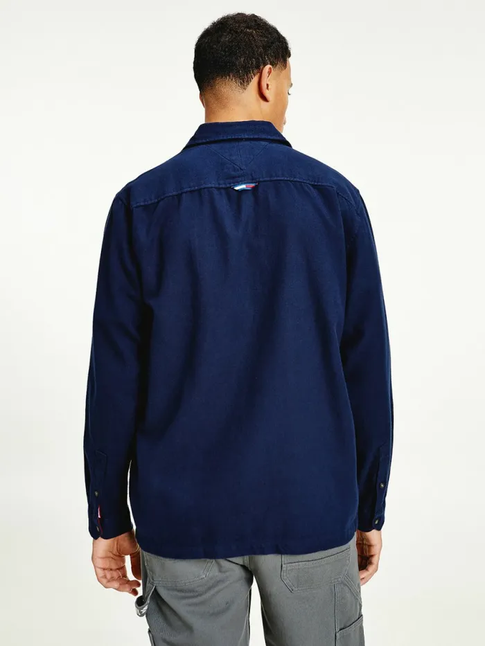 Tommy Hilfiger Brushed Organic Cotton Overshirt Twilight Navy Mens Shirts Cheap On Sale