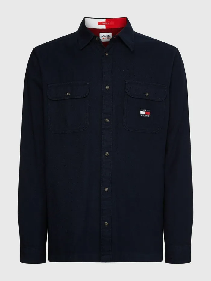 Tommy Hilfiger Brushed Organic Cotton Overshirt Twilight Navy Mens Shirts Cheap On Sale