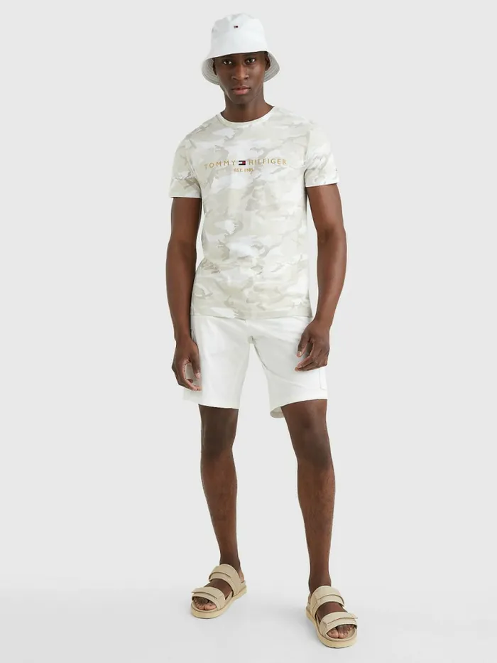 Tommy Hilfiger Camo Print Logo TShirt Ecru Camo Mens TShirts Popular