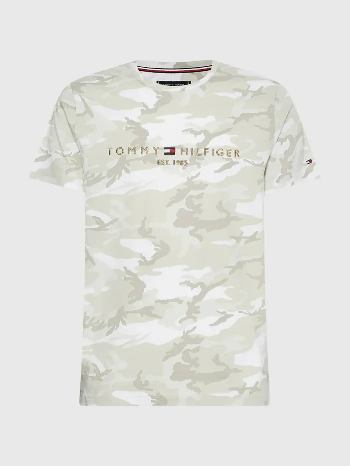 Tommy Hilfiger Camo Print Logo TShirt Ecru Camo Mens TShirts Popular